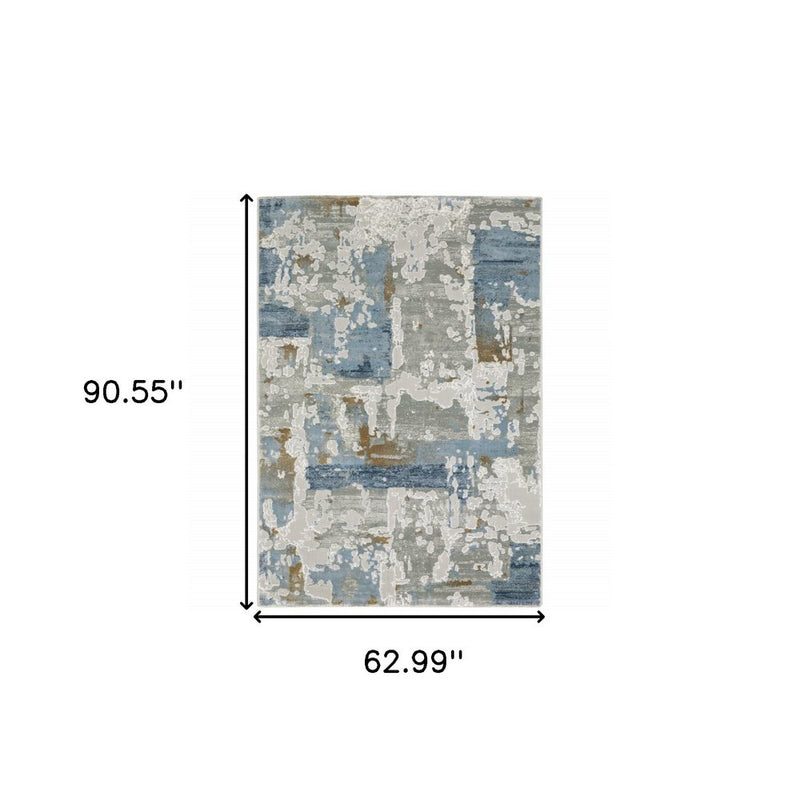 3' X 5' Grey Blue Navy Ivory And Brown Abstract Power Loom Stain Resistant Area Rug