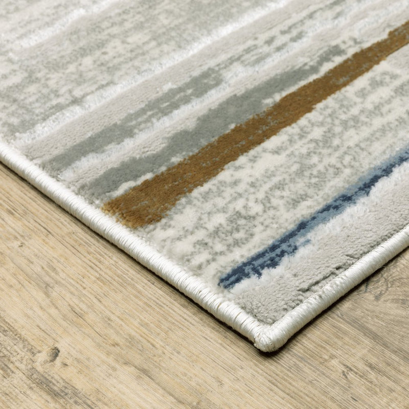 8' Beige And Blue Abstract Runner Rug