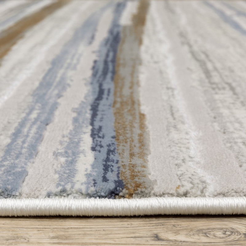 8' Beige And Blue Abstract Runner Rug