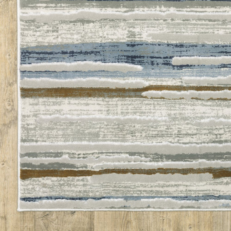 8' Beige And Blue Abstract Runner Rug