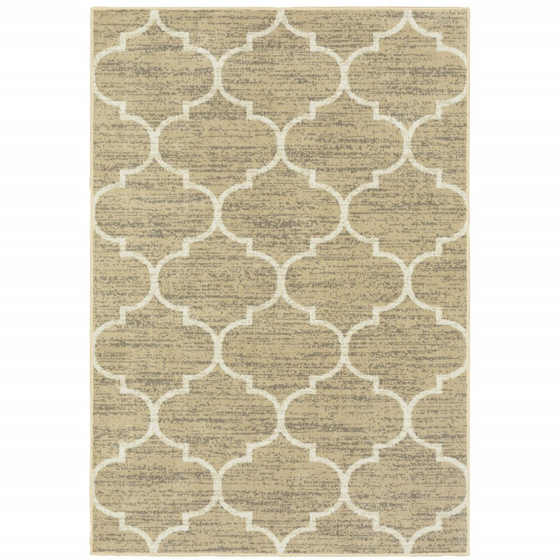 10' X 13' Beige And Ivory Geometric Power Loom Stain Resistant Area Rug