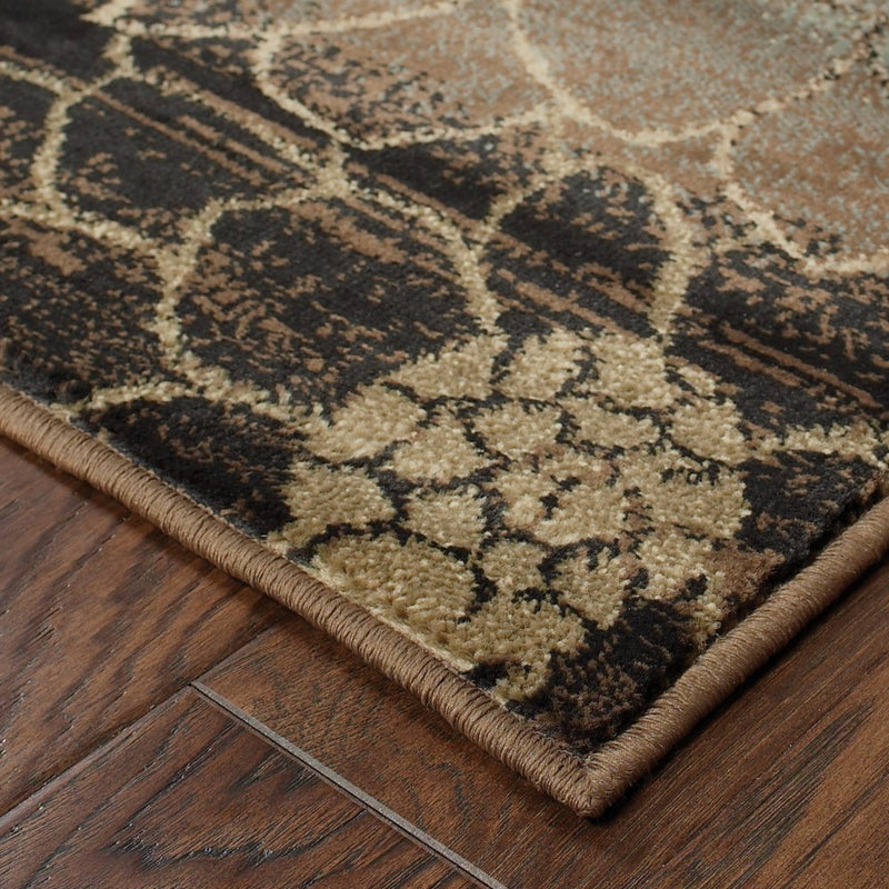 8' Brown Round Floral Power Loom Stain Resistant Area Rug