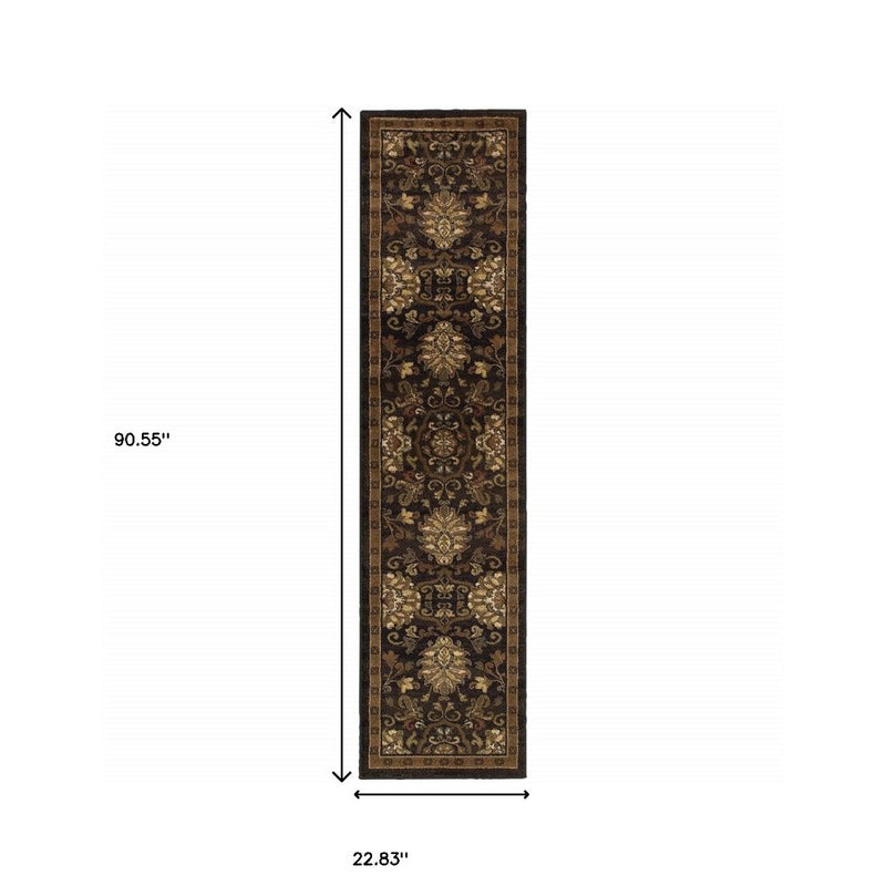 8' Brown And Beige Oriental Runner Rug