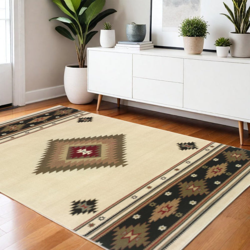8' X 11' Beige Southwestern Power Loom Stain Resistant Area Rug