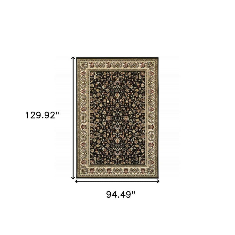 5' X 8' Black And Ivory Oriental Power Loom Stain Resistant Area Rug