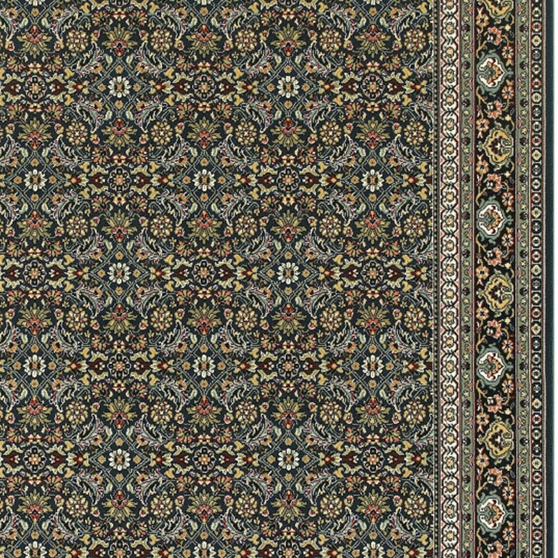 8' X 11' Navy Blue Green Red Ivory And Yellow Oriental Power Loom Stain Resistant Area Rug