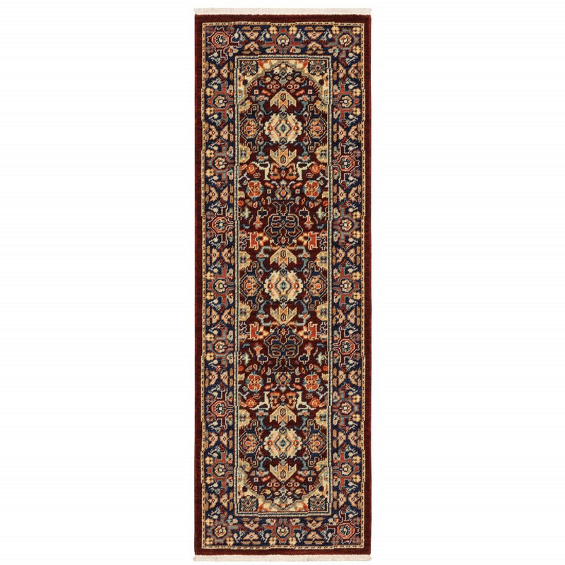 6' Red And Blue Oriental Runner Rug