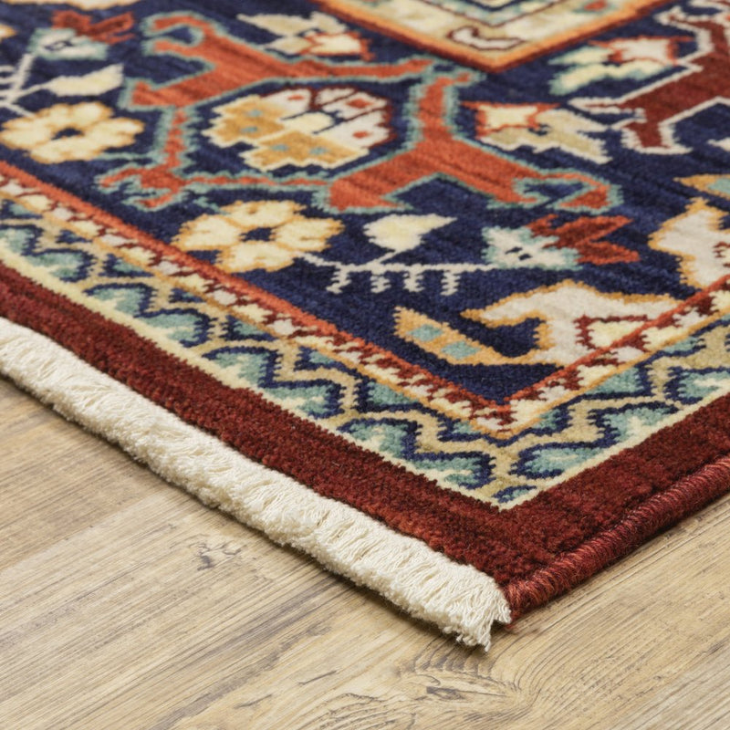 6' Red And Blue Oriental Runner Rug
