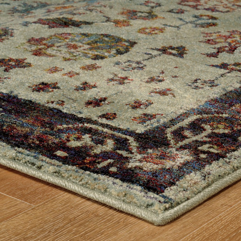 2' X 3' Stone And Red Oriental Area Rug
