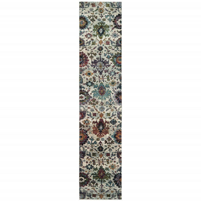 10' X 13' Purple and Gray Oriental Power Loom Area Rug