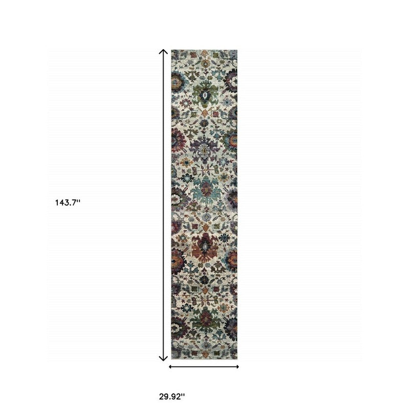 10' X 13' Purple and Gray Oriental Power Loom Area Rug