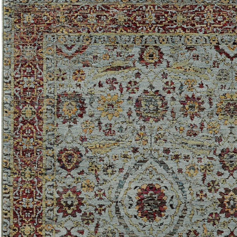 10' X 13' Blue and Green Oriental Power Loom Area Rug