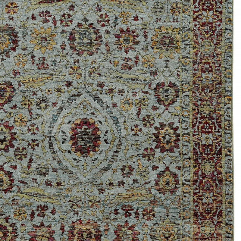 10' X 13' Blue and Green Oriental Power Loom Area Rug