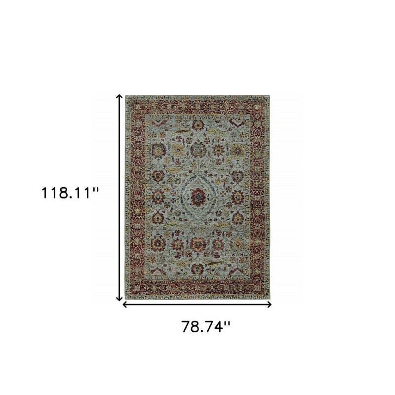 10' X 13' Blue and Green Oriental Power Loom Area Rug