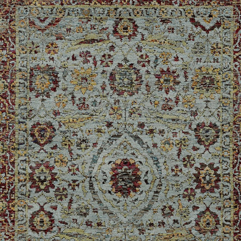 10' X 13' Blue and Green Oriental Power Loom Area Rug
