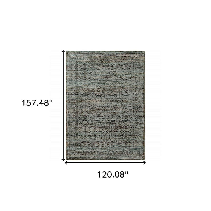 9' X 12' Blue Green Oriental Power Loom Area Rug