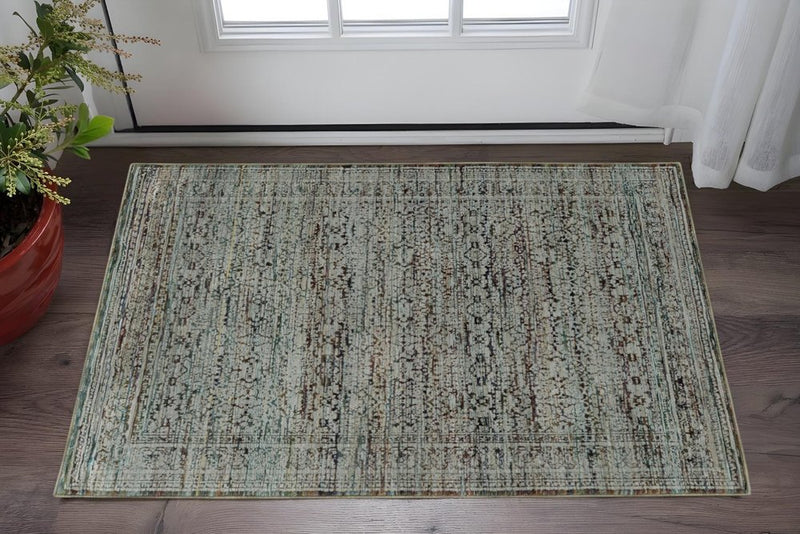 9' X 12' Blue Green Oriental Power Loom Area Rug