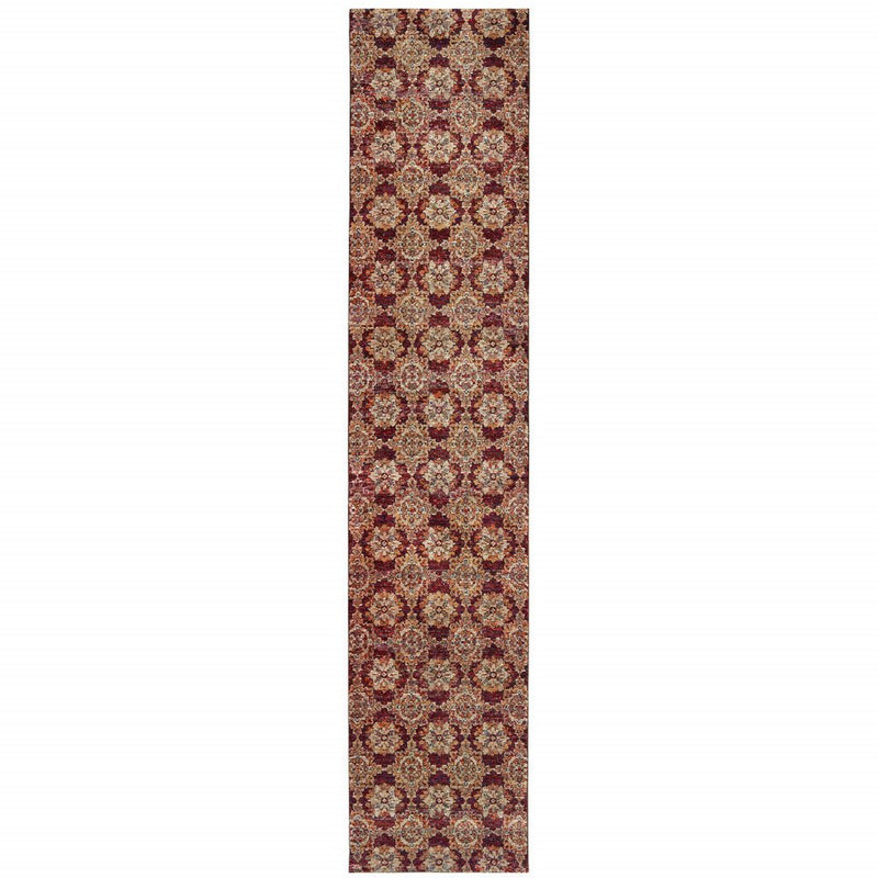 8' Red And Gold Oriental Runner Rug