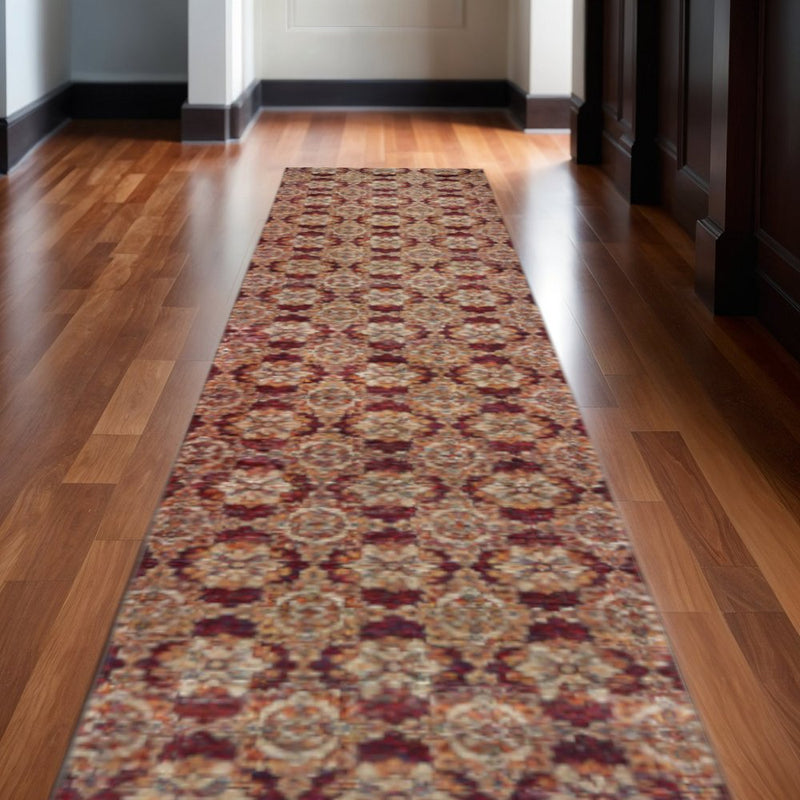 8' Red And Gold Oriental Runner Rug