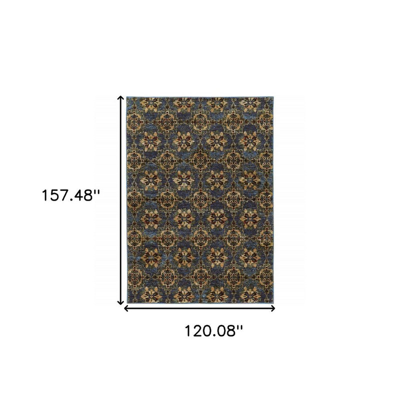 7' X 10' Blue and Gold Oriental Power Loom Area Rug