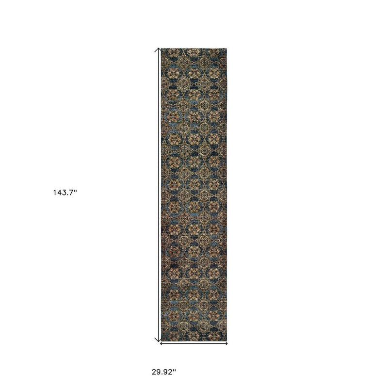 8' Red And Gold Oriental Runner Rug