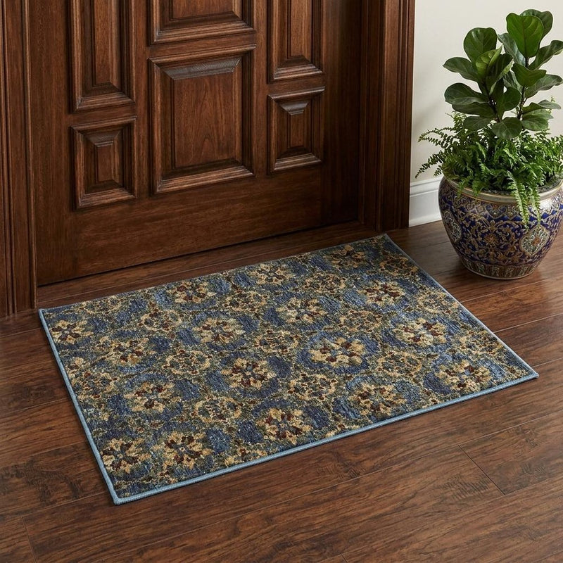 7' X 10' Blue and Gold Oriental Power Loom Area Rug