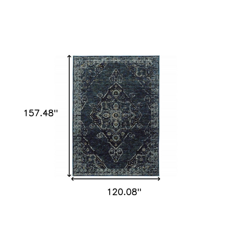 8' X 11' Blue and Black Oriental Power Loom Area Rug