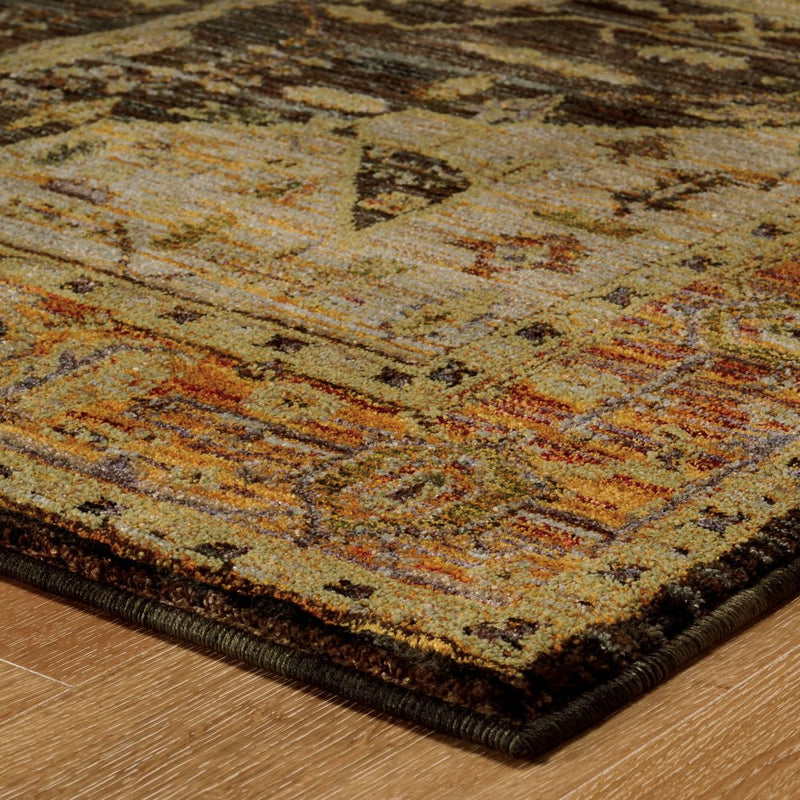 8' Black And Gold Oriental Runner Rug