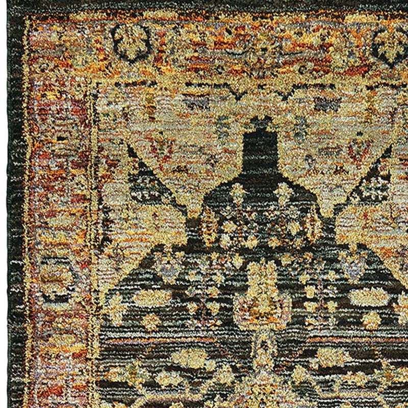 8' Black And Gold Oriental Runner Rug