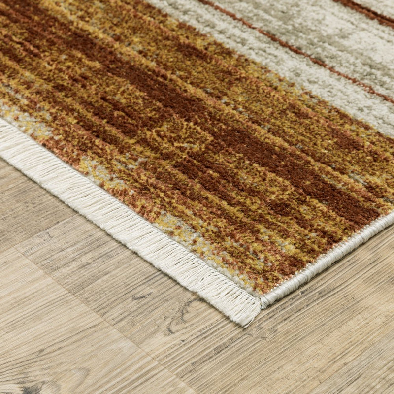 8' Beige Blue and Gray Geometric Power Loom Runner Rug