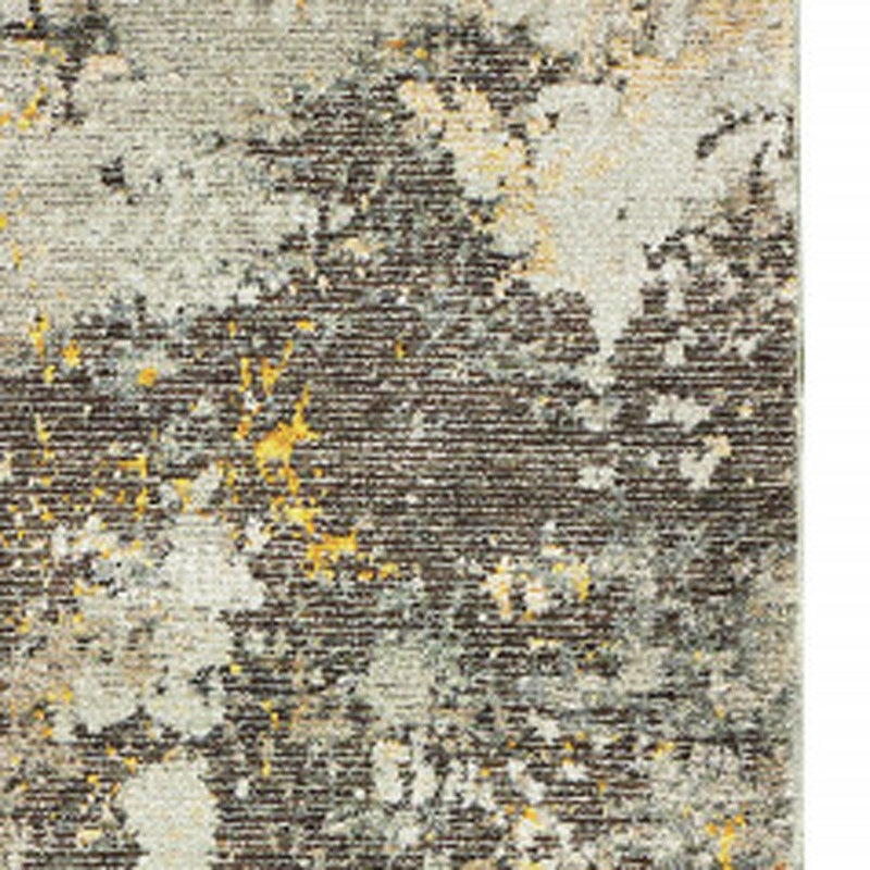 8' Gray And Ivory Abstract Runner Rug