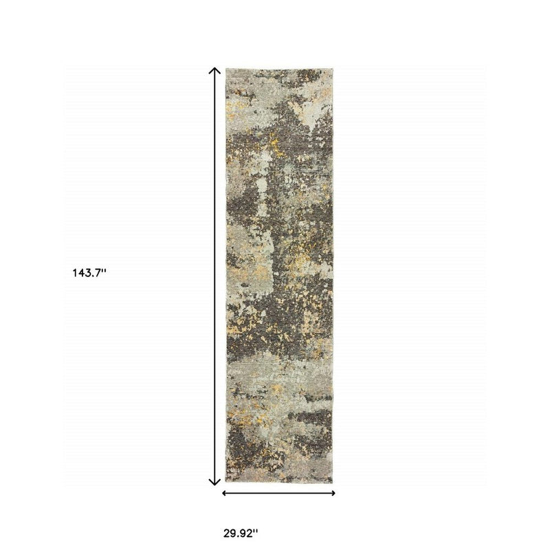 8' Gray And Ivory Abstract Runner Rug