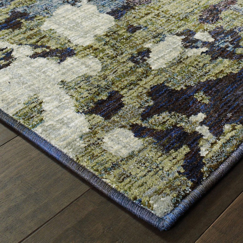 8' Blue And Green Abstract Runner Rug