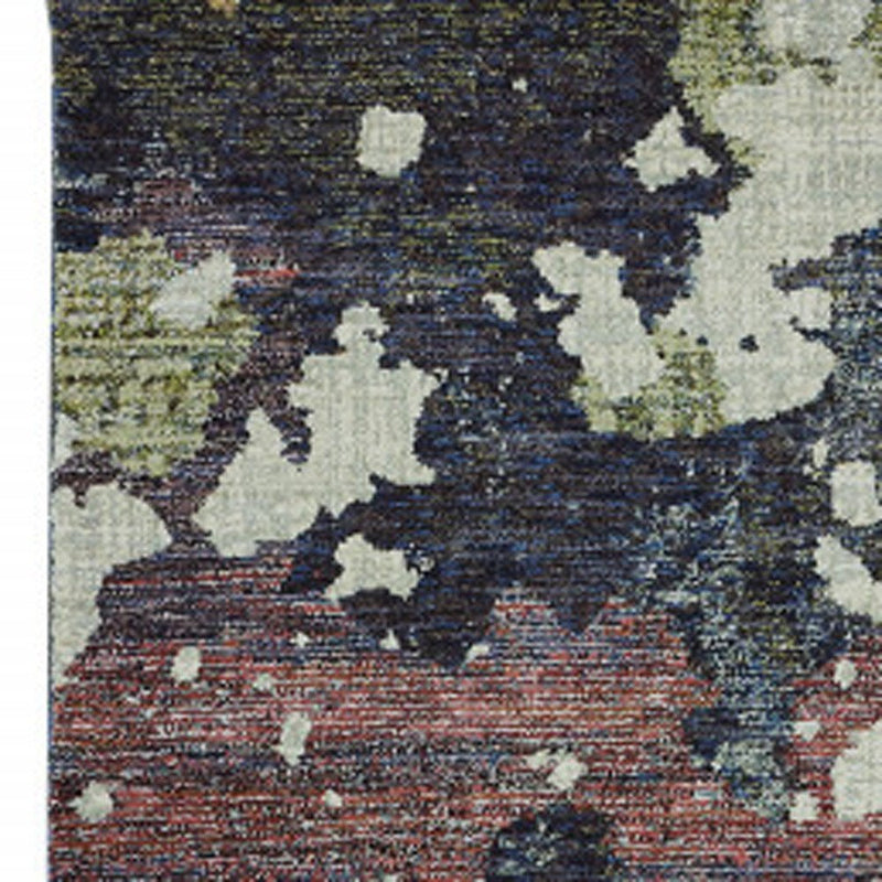 8' Blue And Green Abstract Runner Rug