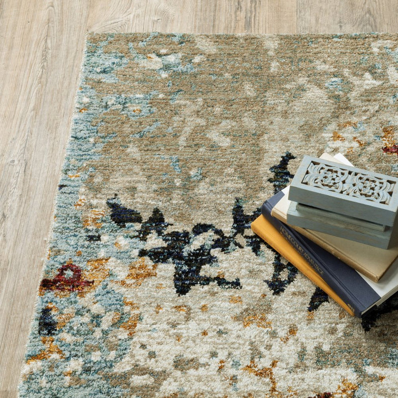 8' Blue And Beige Abstract Runner Rug