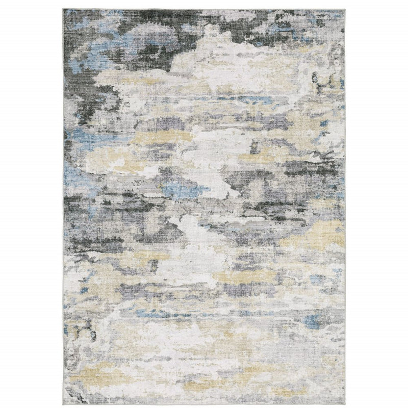 5' X 7' Gray And Ivory Abstract Printed Stain Resistant Non Skid Area Rug