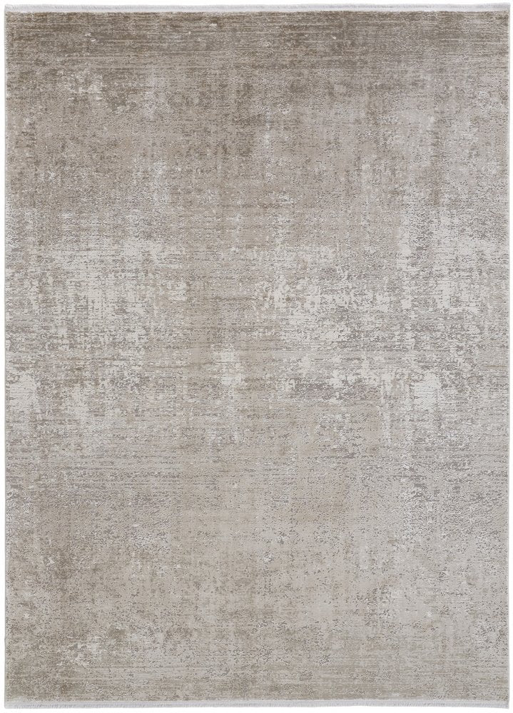 3' X 5' Tan and Ivory Abstract Power Loom Distressed Area Rug With Fringe