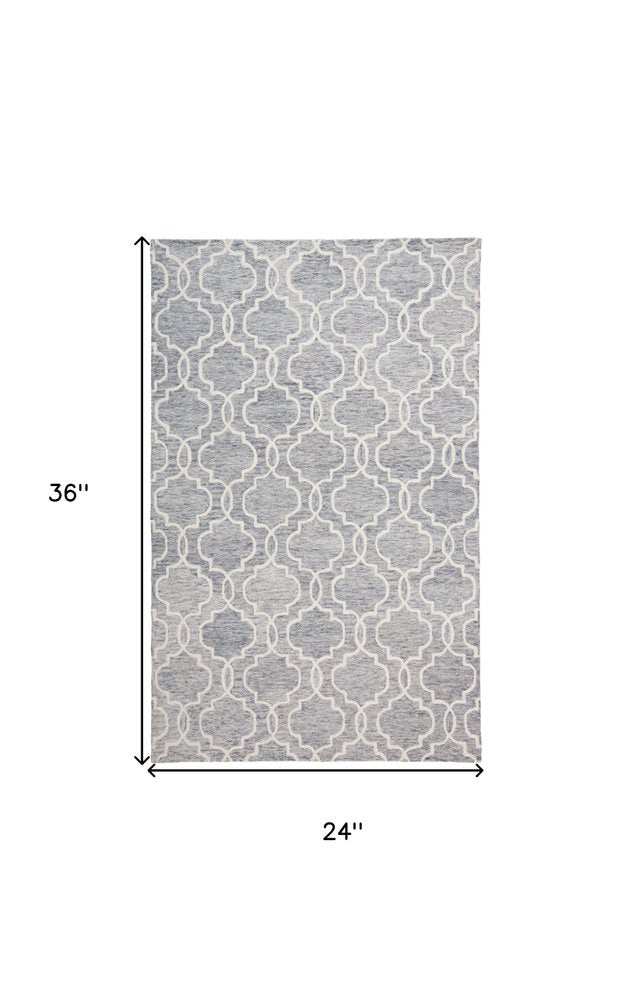 2' X 3' Ivory And Gray Wool Geometric Hand Tufted Area Rug