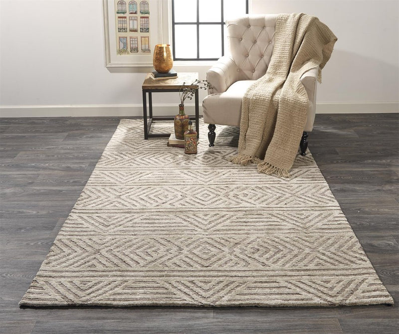 8' X 10' Tan and Ivory Geometric Non Skid Area Rug