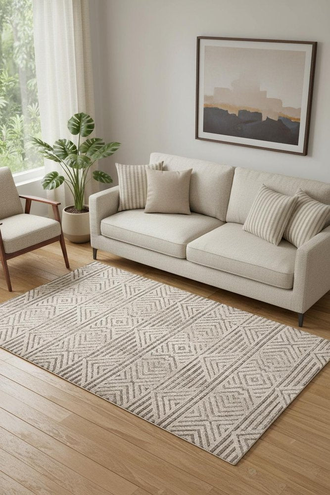 8' X 10' Tan and Ivory Geometric Non Skid Area Rug