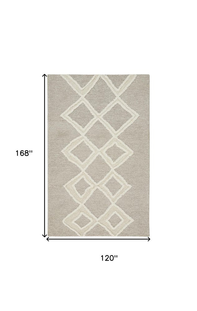 4' X 6' Gray And Ivory Wool Geometric Tufted Handmade Stain Resistant Area Rug