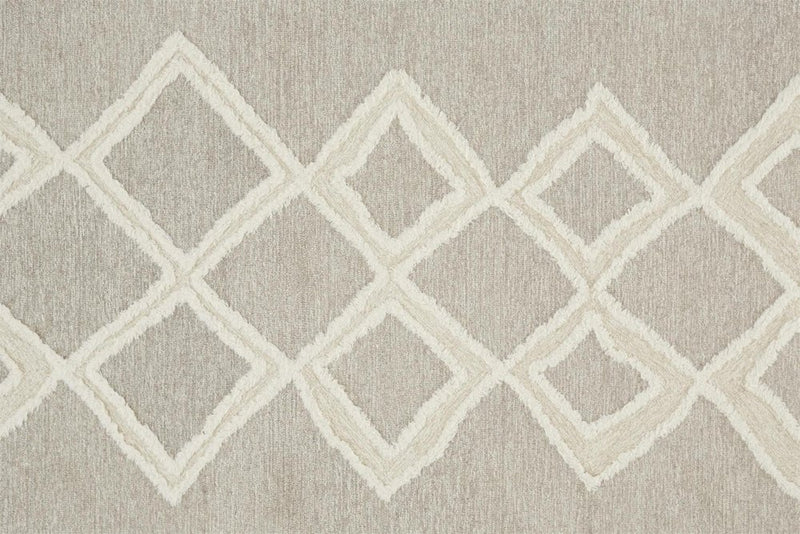 4' X 6' Gray And Ivory Wool Geometric Tufted Handmade Stain Resistant Area Rug