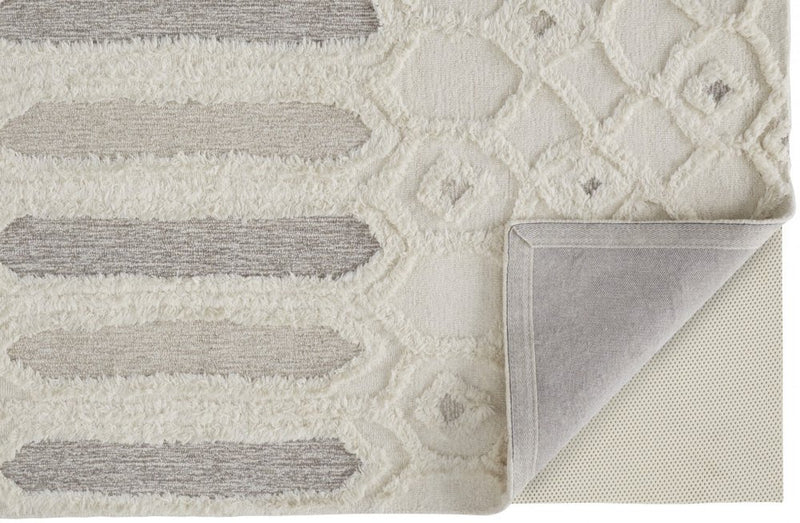 8' X 10' Gray and Ivory Wool Geometric Hand Tufted Area Rug