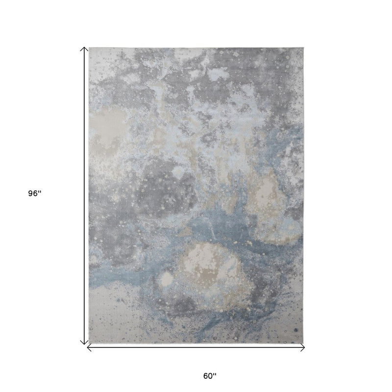 5' X 8' Ivory Blue And Gray Abstract Area Rug