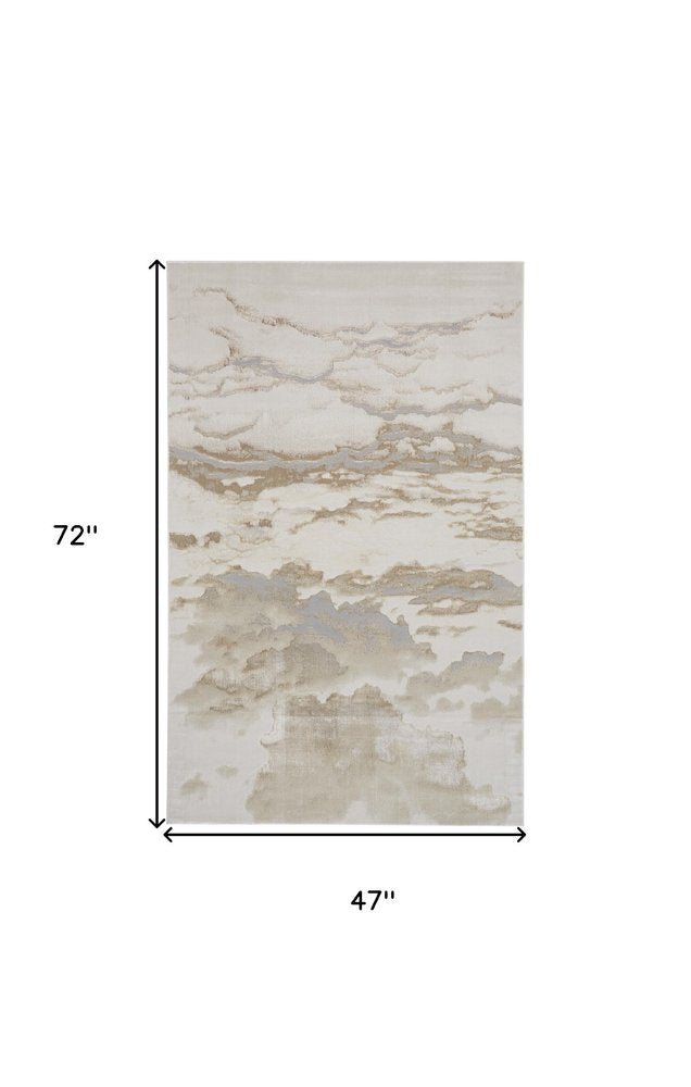 5' X 8' Brown And Ivory Abstract Area Rug