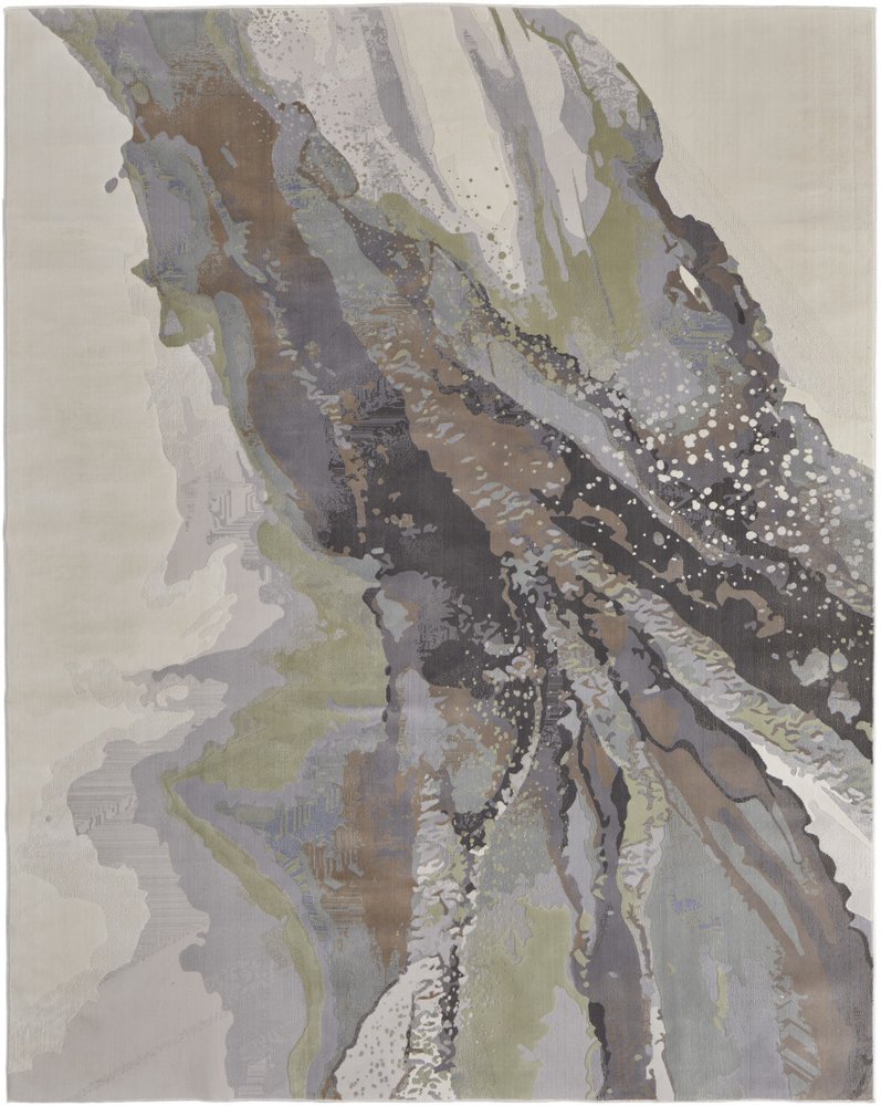 8' X 10' Green Purple And Ivory Abstract Area Rug