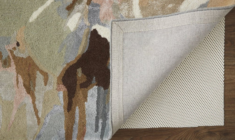 10' X 14' Tan and Gray Wool Floral Hand Tufted Area Rug