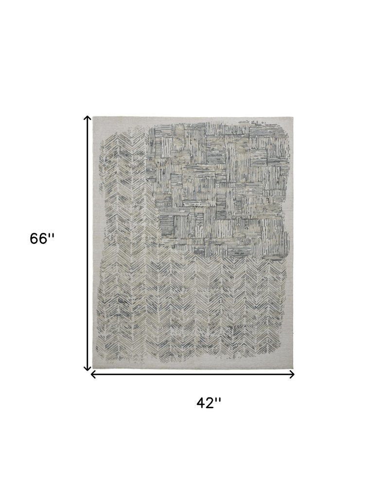 10' Blue and Ivory Abstract Hand Woven Runner Rug