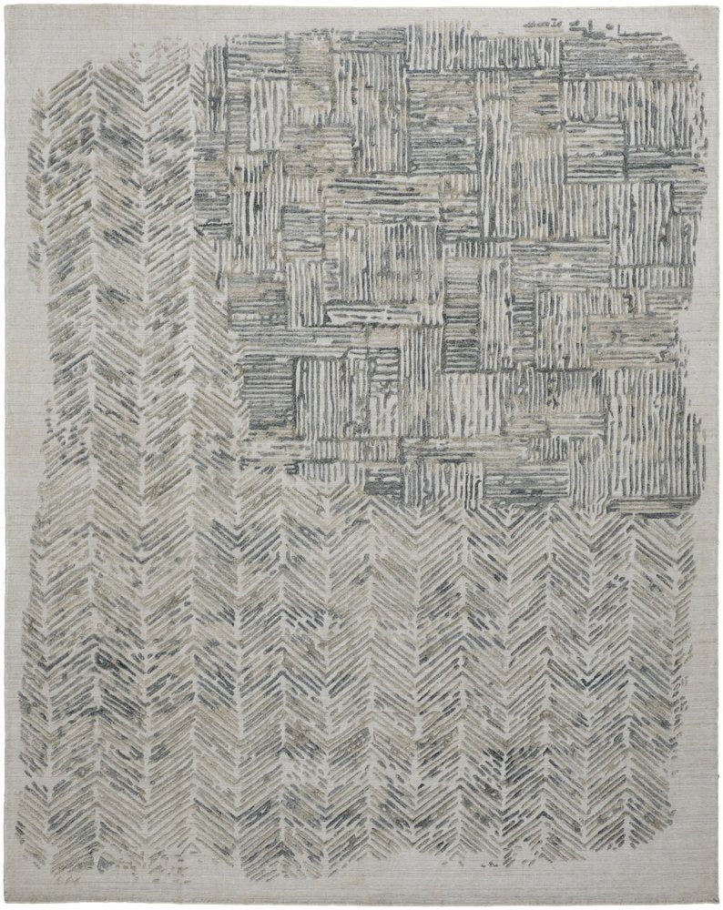 10' Blue and Ivory Abstract Hand Woven Runner Rug
