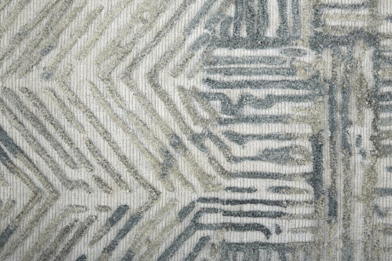 10' Blue and Ivory Abstract Hand Woven Runner Rug